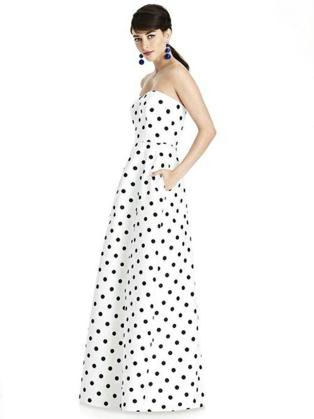 Alfred Sung 748....Strapless A-Line Satin Dress with Pockets...Polka Dot...Sz 2